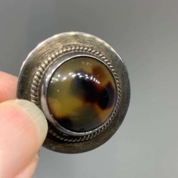 Vintage Jewelry - Vintage Sterling Moss Agate Mexico Earrings